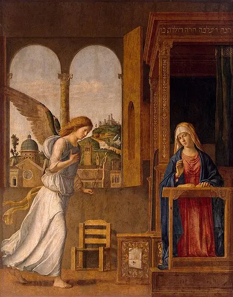 Cima da Conegliano. Annunciazione 1495 Tempera e olio su tela, 136.5 x 107 cm, Hermitage, San Pietroburgo