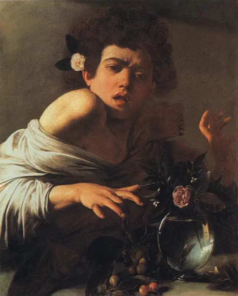 Caravaggio. ragazzo morso da un ramarro. 1993 ca. Olio su tavola. cm. 65,8X39,5. Firenze, Collezione Longhi.