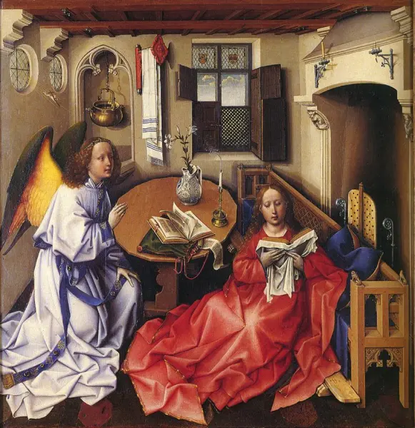 Robert Campin. Annunciazione di Merode. 1427 ca. Olio su tavola, 64,1x117,8 cm. New York. Metropolitan Museum of Art