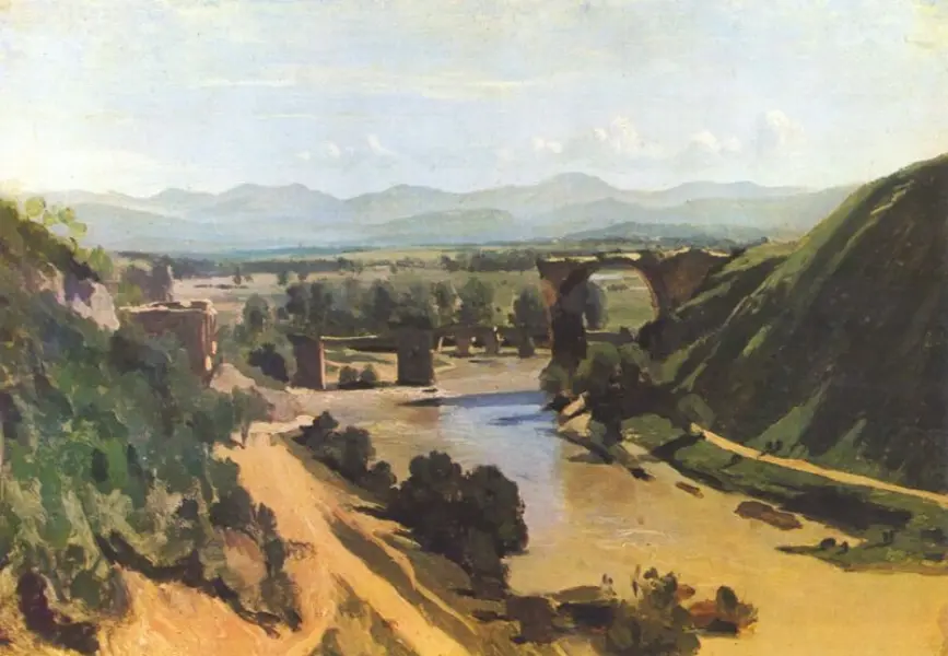 Jean Baptiste Corot. Il ponte romano di Narni. Olio su tela. cm. 36X47. Parigi, Louvre