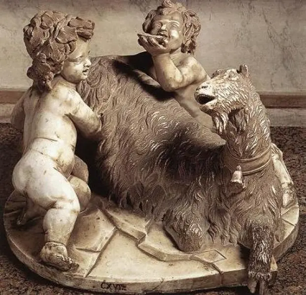 Gianlorenzo Bernini. Giove nutrito dalla capra Amaltea e un satiro. 1609-1615. Marmo. h. cm. 45 Roma, Galleria Borghese