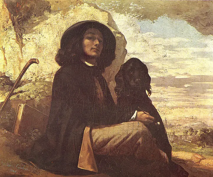 Gustave Courbet. Autoritratto con il cane nero. 1842 Olio su tela. cm. 46X56. Parigi, Musée du Petit Palais