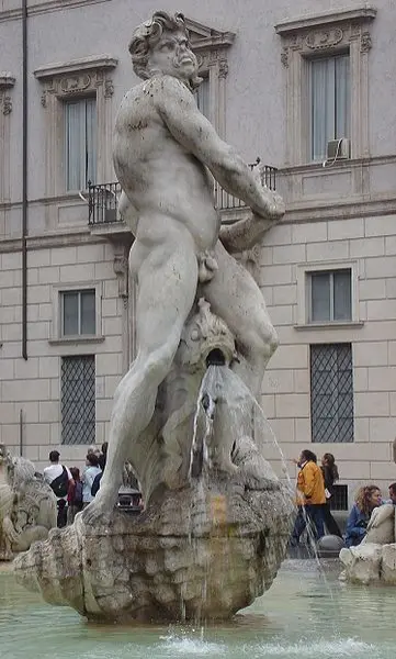 Gianlorenzo Bernini. Il Moro. 1654. Dett. della Fontana del Moro. Marmo.  Roma, piazza Navona.