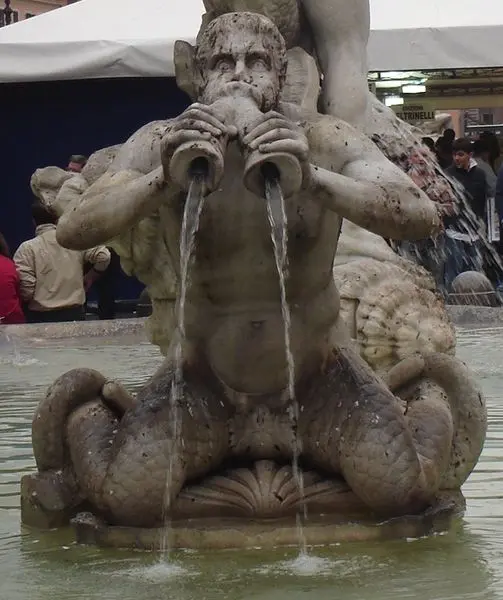 Giacomo della Porta. Tritone. 1575-76. Dett. della Fontana del Moro. Marmo.  Roma, piazza Navona.