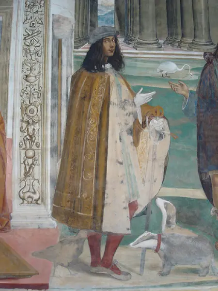 Sodoma. Autoritratto. 1503-04. Part. di uno degli affreschi con le Storie di San Benedetto. Monastero di Monte Oliveto Maggiore