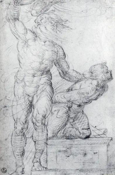 Giovanni Antonio Bazzi detto Sodoma. Sacrificio di Isacco. Disegno a carboncino. Firenze Uffizi, Gabinetto dei Disegni e delle Stampe.