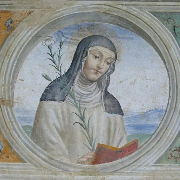 Giovanni Antonio Bazzi detto Sodoma. Santa Caterina da Siena. Dett. della decorazione. 1503-04. Affresco. Monastero di sant'Anna in  Camprena.