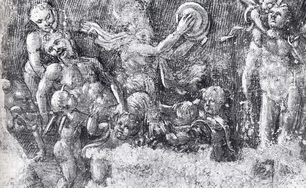 Giovanni Antonio Bazzi detto il Sodoma. Corteo bacchico. Affresco. Part. del fregio in monocromo. 1508-09. Subiaco Chiesa di San Francesco.