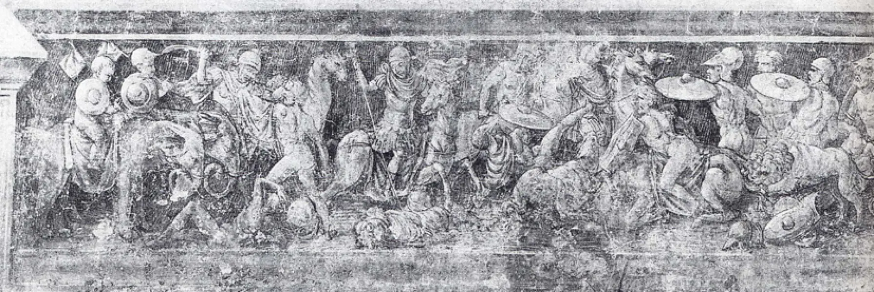 Giovanni Antonio Bazzi detto il Sodoma. Battaglia all'antica. Affresco. Part. del fregio in monocromo. 1508-09. Subiaco Chiesa di San Francesco.