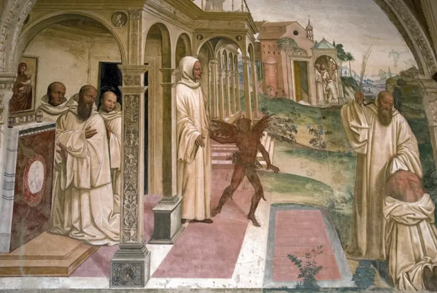 Sodoma. San Benedetto libera un monaco indemoniato. Affresco. 1503-04 Monastero di Monte Oliveto Maggiore
