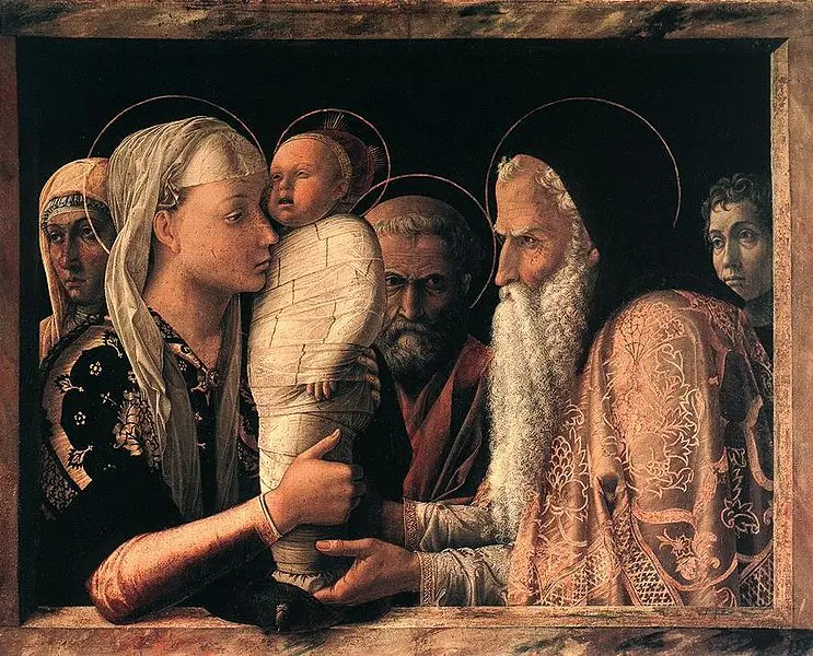 Andrea Mantegna. Presentazione al Tempio. 1455. tempera su tavola. cm 68,9 × 86,3. Berlino, Staatliche Museen