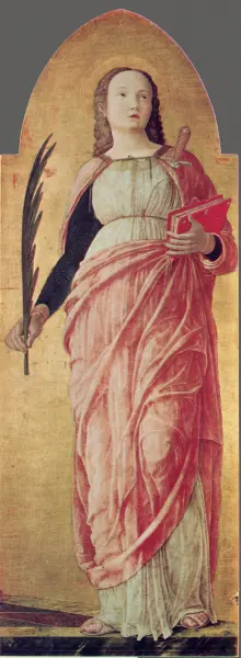 <p>Andrea Mantegna. Polittico di san Luca. Santa Giustina. 1453-55. Tempera su tavola. Milano, Brera.</p>