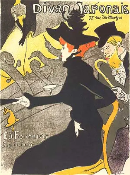 Henri de Toulouse-Lautrec. 
Divan Japonais.
1893.
Litografia a pastello, pennello e spruzzo. 
80 x 60 cm