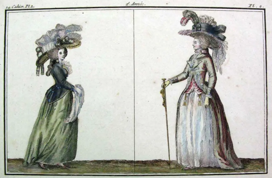 Due figurini da "Magasin des Modes Nouvelles, Françaises et Anglaises" marzo  1787.