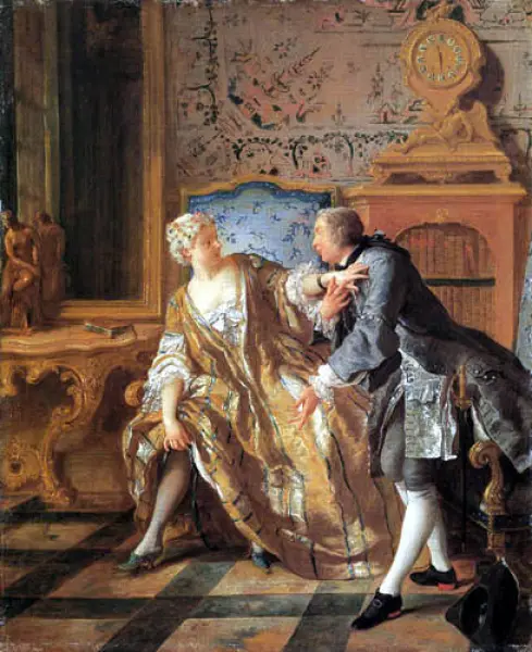 Jean-François de Troy. La giarrettiera. 1724. Olio su tela.