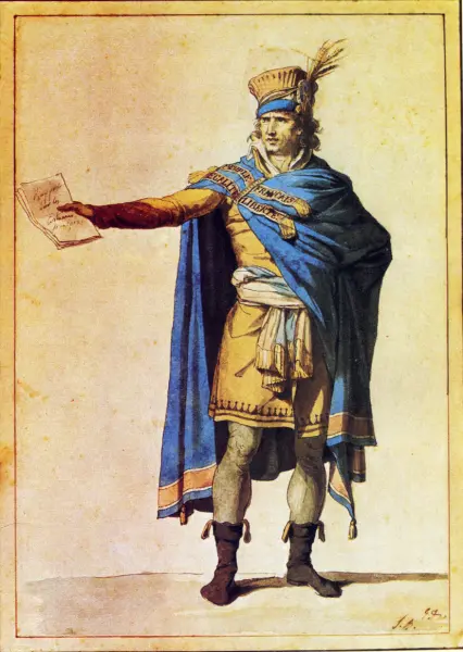Jacques-Louis David. Progetto di costume nazionale. Rappresentante del popolo in esercizio delle sue funzioni. 1794. Parigi, Museo  Carnavalet