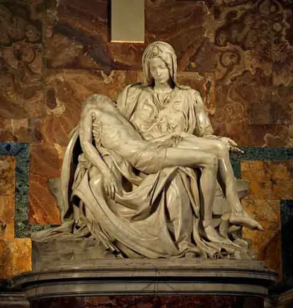 <p>Michelangelo. Pietà. 1500-01. Marmo. Roma, San Pietro</p>