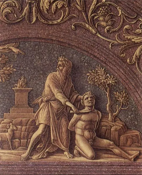 Andrea Mantegna. Circoncisione. Dett con il sacrificio di Isacco. Tempera su tavola. cm42,5X76,5. Firenze, Uffizi