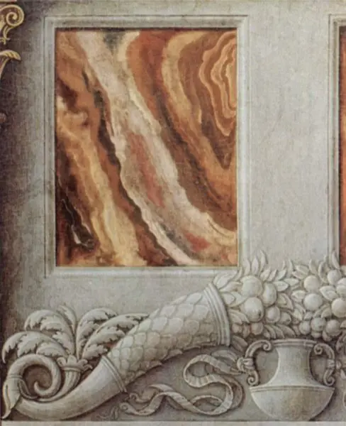 Andrea Mantegna. Circoncisione. Dett della decorazione. Tempera su tavola. cm42,5X76,5. Firenze, Uffizi