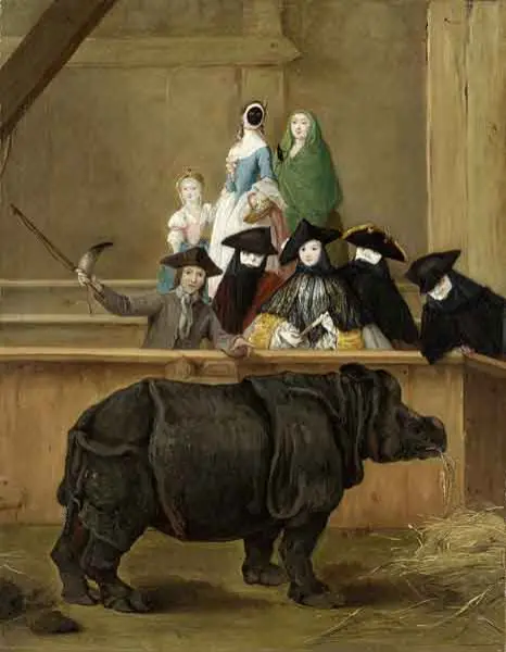 Pietro Longhi. mostra del rinoceronte.1751. Olio su tela. Venezia Ca' Rezzonico