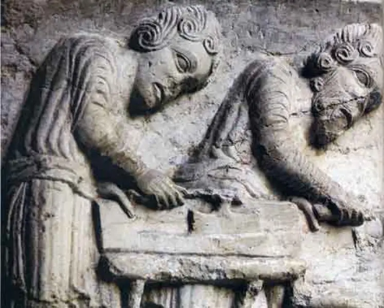 Carpentieri. XII sec. Rilievo in pietra. Santa Mariqa, Gerona (Spagna)