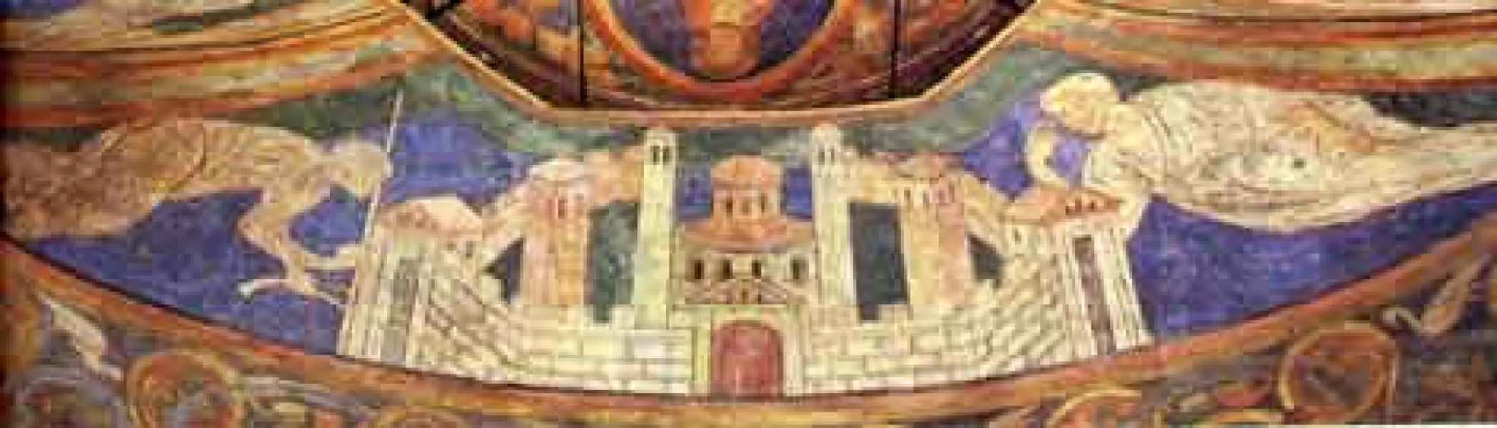 Gerusalemme Celeste. Part con la Misurazione delle mura della città. 1180 ca. Affresco. Santi Maria e Clemente. Schwarzheindorf. (Germania)
