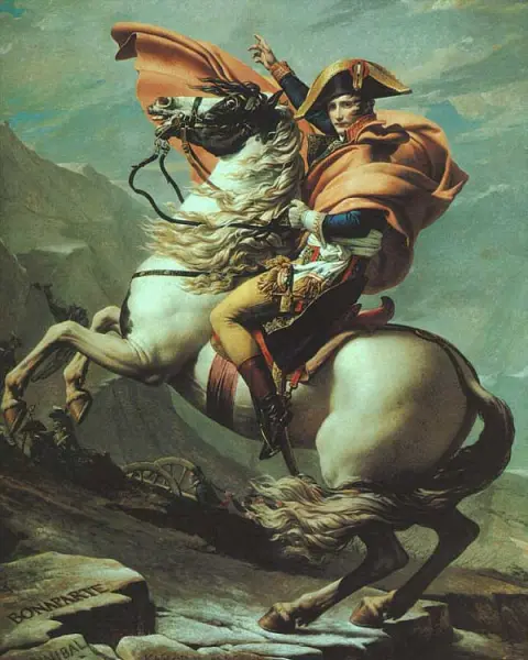 J.L. David. Napoleone valica il Gran San Bernardo. 1800-01. Olio su tela. Parigi, Malmaison