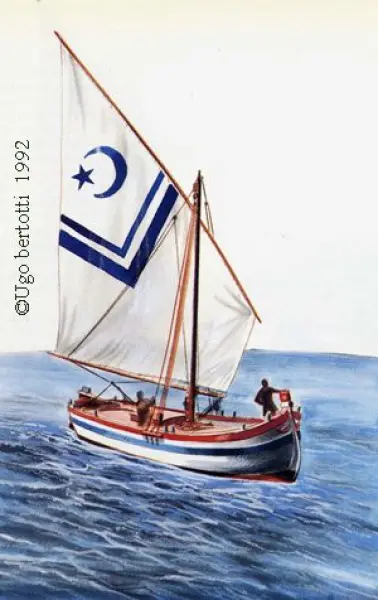 Ugo Bertotti. Paranza. 1992. Illustrazione jpg tratta da disegno originale ad acquarelli e matite colorate.