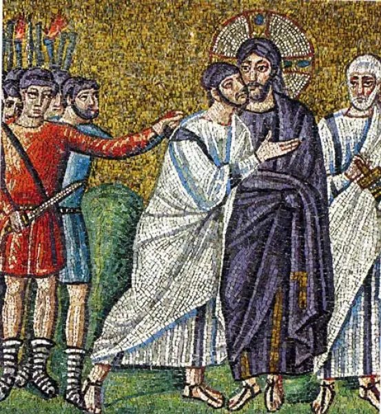 Il bacio di Giuda. Mosaico. Basilica di Sant'Apollinare Nuovo