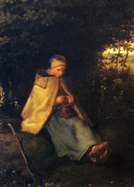 Jean-Françoise Millet. Pastorella che lavora a maglia. 1858 ca.  Olio su tela.  Parigi, Museo d'Orsay