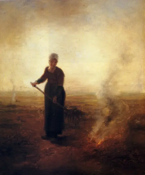 Jean-Françoise Millet. Contadina che brucia l'erba. Olio su tela. Gand, Museum voor Schone Kunsten.