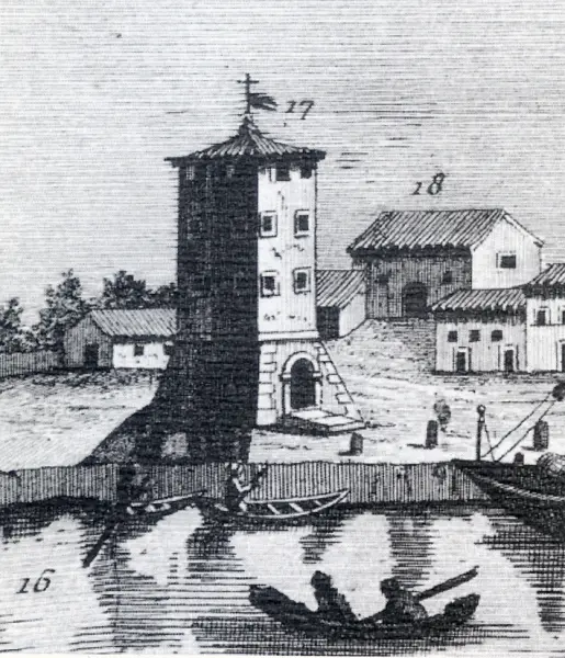 Torre Pretoria di Cesenatico dett da: Sebastiano Sassi Prospetto del Porto di Cesenatico. Incisione 1776. Fonte: D. Gnola, Cesenatico nella storia Edizioni Il ponte vecchio Cesena, 2008