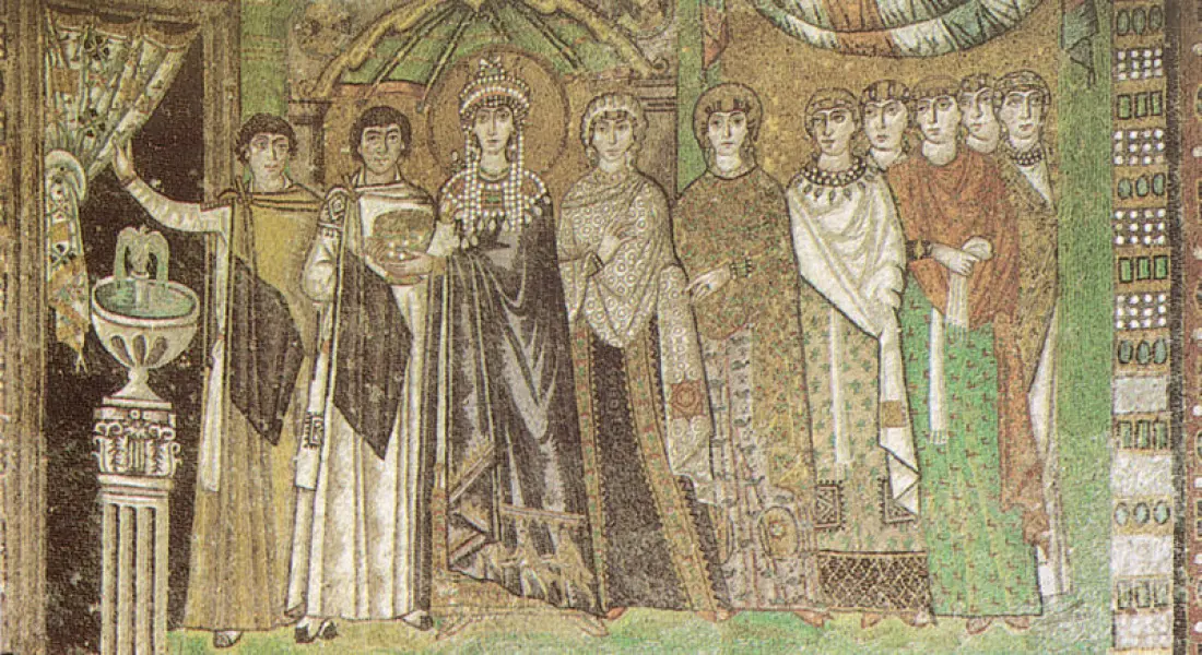 Corteo di Teodora. Mosaico nell'abside della Basilica di San Vitale