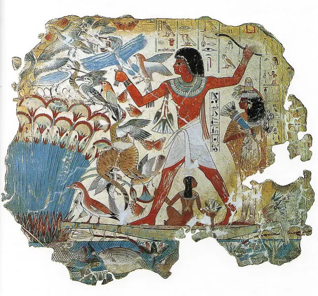 Scena di caccia. Affresco. 1350 a. C. ca. proveniente dalla Tomba di Nabamon, Tebe. Londra British Museum.