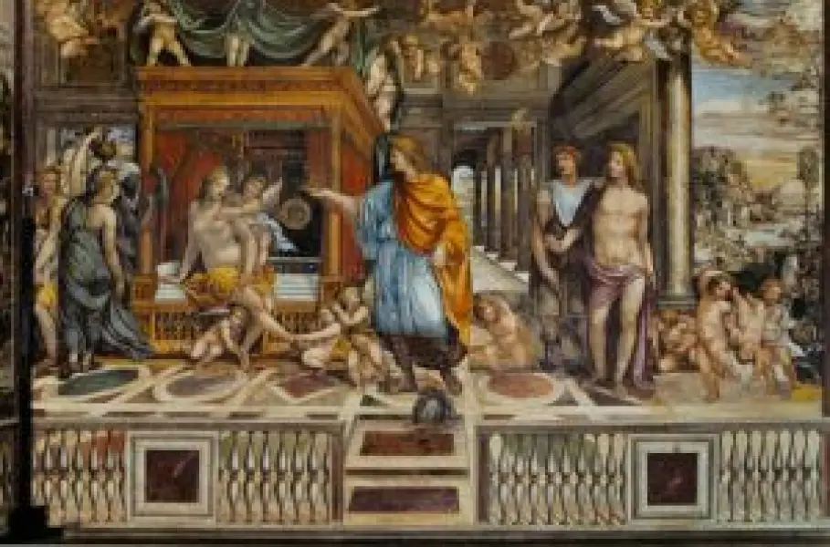 <p>Giovanni Antonio Bazzi detto il Sodoma. Nozze di Alessandro e Rossane. 1516-1518. Affresco. Roma, Farnesina</p>