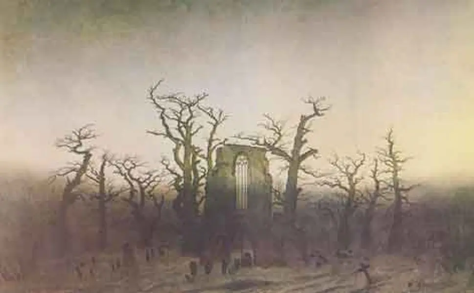 Caspar David Friedrich. Abbazia nel querceto. 1809-10 Olio su tela. cm 110,4X171. Berlino, Staatliche Schlosser und Garten, Schloss Charlottenburg