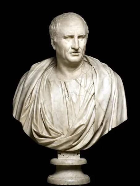 <p>Ritratto di Cicerone. Scultura. Metà del I secolo a.C.. Marmo. cm 93. Roma, Musei Capitolini.</p>