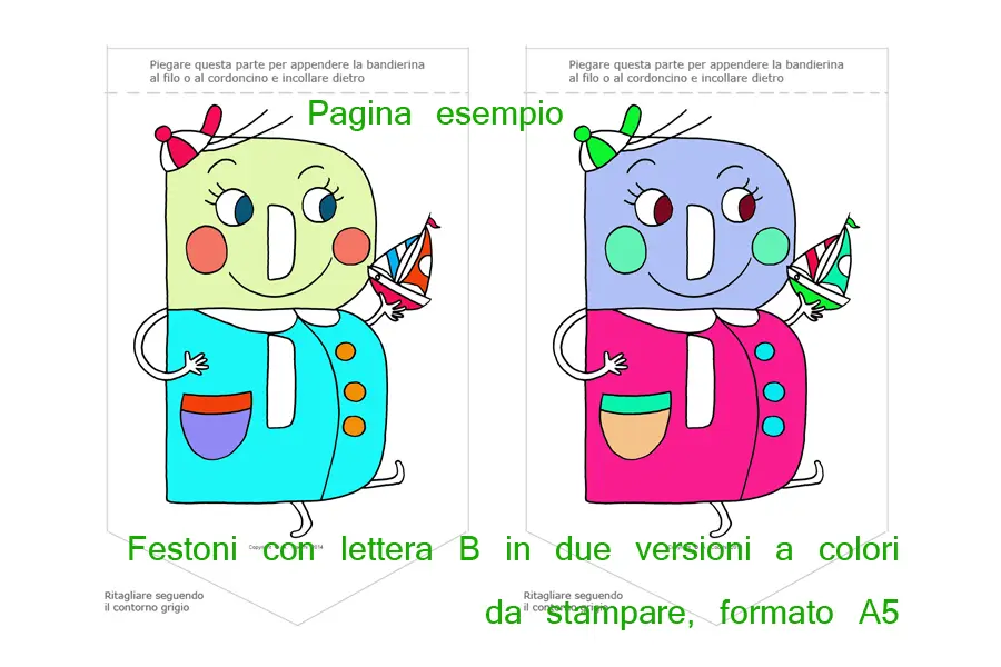 <p>Alfabelli. Festoni con lettera B in due versioni a colori. Copyright © A. Cocchi 2014</p>