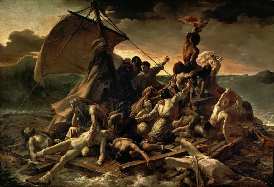 <p>Théodore Gericault. La zattera della Medusa. 1818-19 olio su tela, 491X716 cm. Parigi, Musée du Louvre</p>