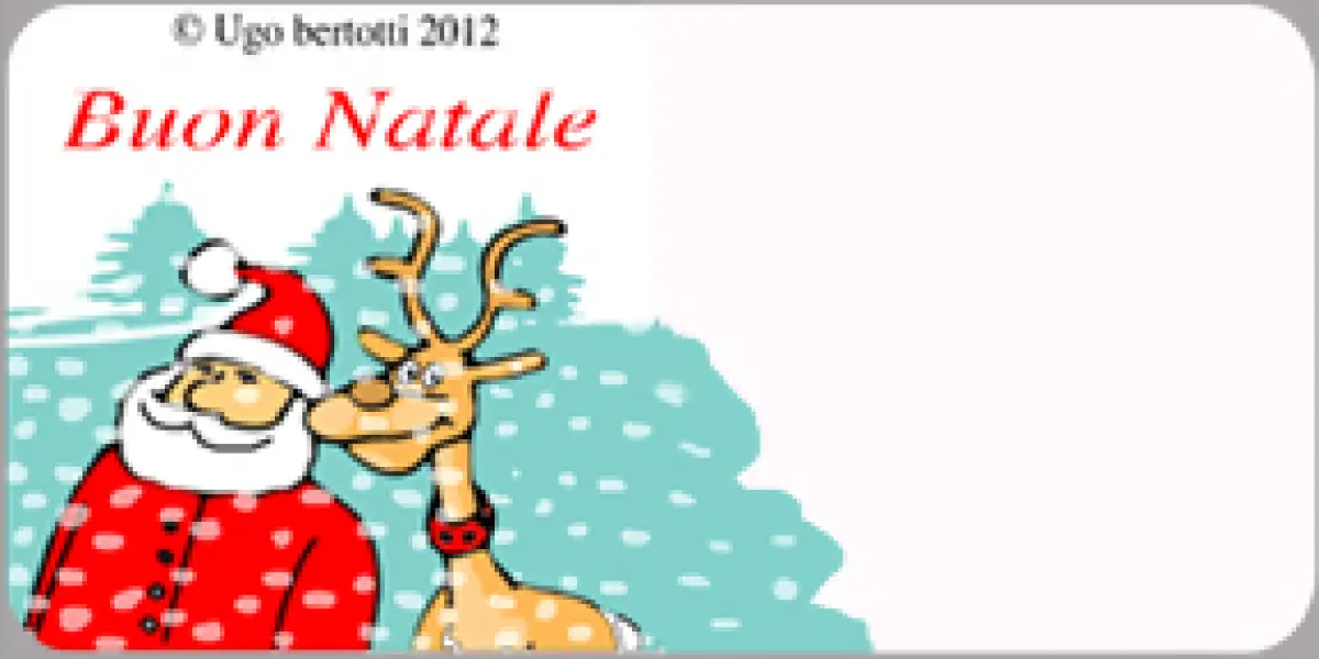 <p>Ugo Bertotti. Etichetta con Babbo Natale e renna</p>