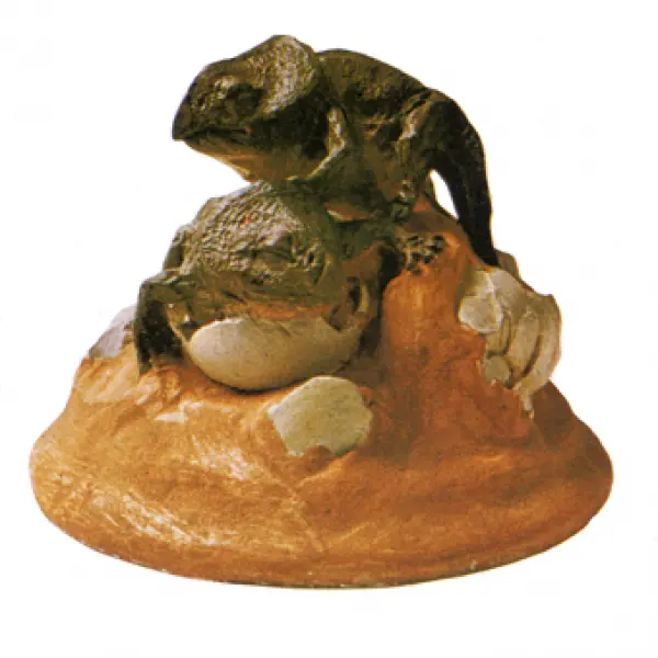 <p>Due piccoli Protoceratops. Modello del British Museum, Londra. Fonte: L.B. Halstead, G. Caselli. Evoluzione ed ecologia dei dinosauri. Eurobook Londra, 1976; Vallardi Industrie Grafiche, Lainate (MI) 1976</p>