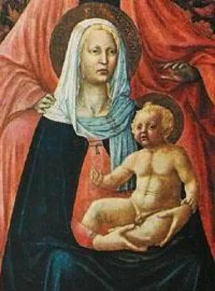 Masaccio. Madonna col Bambino. Part. della Madonna e Sant'Anna. 1424-25. Tempera su tavola lignea. firenze, Uffizi