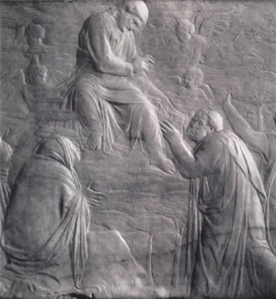 <p>Donatello. Ascensione e consegna delle chiavi a San Pietro. Dett. 1492 ca. Londra, Vctoria and Albert Museum.</p>
