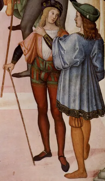 <p>Pinturicchio. Figure di giovani. Part. degli Affreschi della Libreria Piccolomini. 1502-1507. Siena.</p>