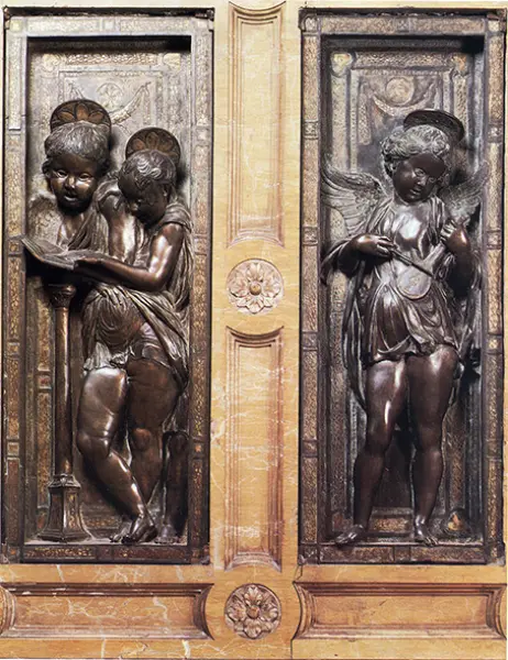 <p>Donatello. Angeli musici. Bronzo dorato. Altare del Santo. 1450. Padova,  Basilica di Sant'Antonio.</p>