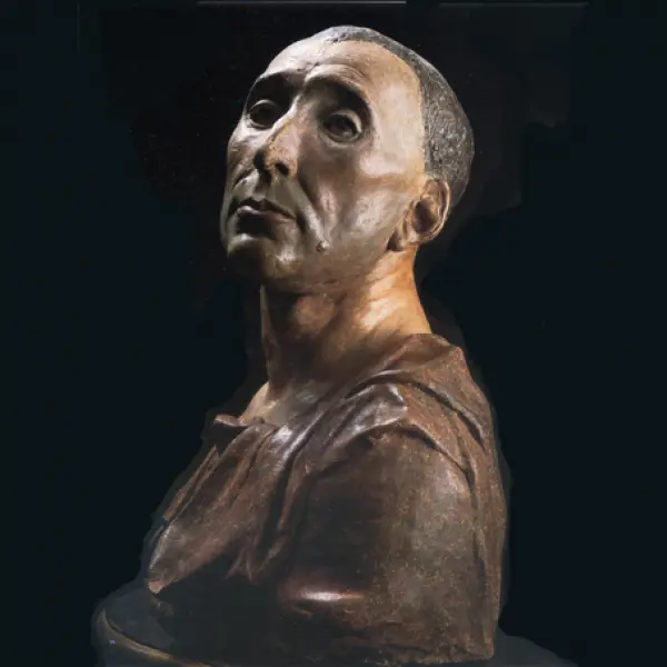 <p>Donatello. Niccolò da Uzzano. Terracotta policroma. 1420-30 ca. Firenze, Museo Nazionale del Bargello.</p>