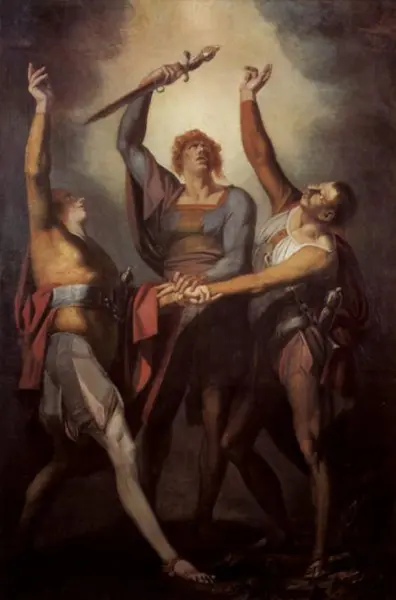 Johann Heinrich Füssli. Il giuramento dei tre confederati sul Rutli. 1780. Olio su tela cm. 267X178. Zurigo, Rathaus