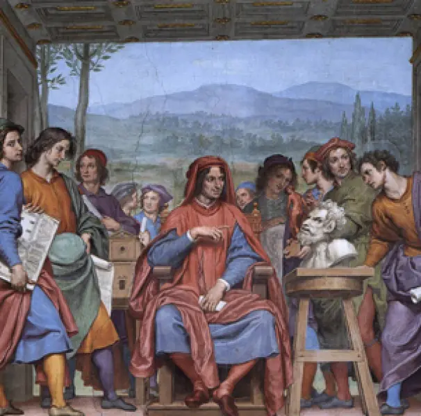 <p>Ottavio Vannini. Lorenzo il Magnifico tra gli artisti. Dett. 1636. Affresco. Palazzo Pitti, Firenze.</p>