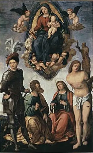 Amico Aspertini. Madonna col Bambino in gloria e quattro santi. 1518-23 ca. Lucca, Museo Nazionale di Villa Guinigi