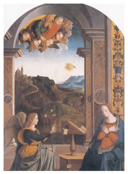 <p>Marco Palmezzano. Annunciazione. 1533. Olio su tela. Santa Maria dei Servi. Forlimpopoli.</p>